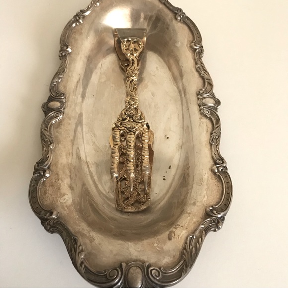 Antique Gold Plated Bird Claws Cake Tongs - Picture 1 of 10